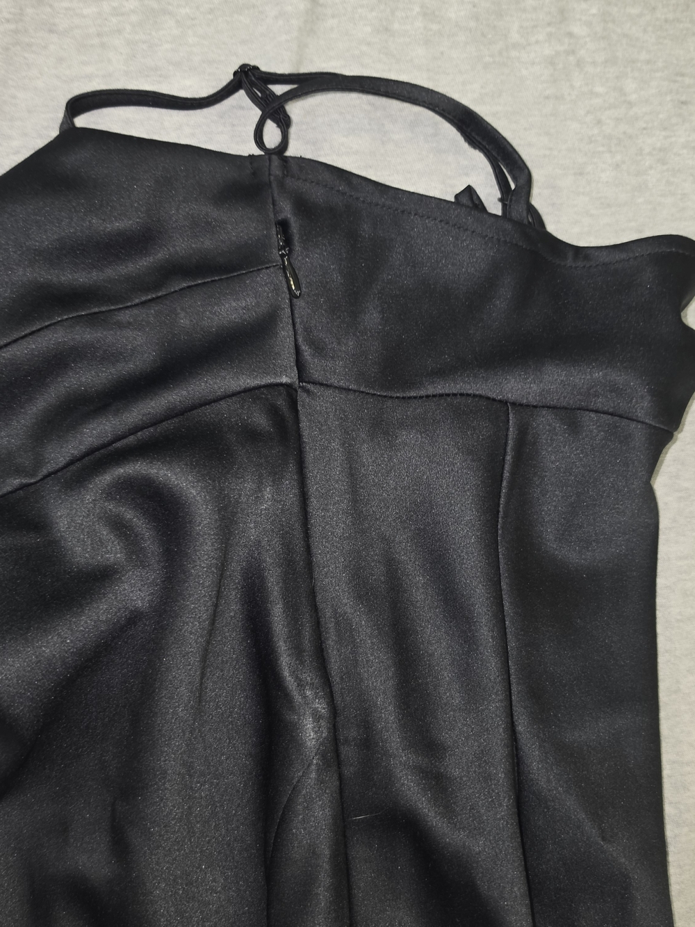 Black Satin Slip Maxi Dress with Spaghetti Straps - Picture 6 of 10